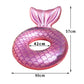 Pink mermaid swimming ring with top fin, shown with size dimensions