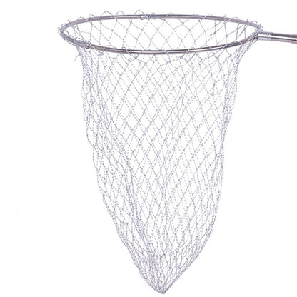 Foldable dip fishing net with fine white mesh bag and silver stainless frame
