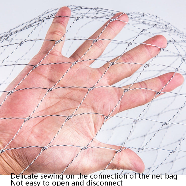 Hand holding a fine mesh dip net, showing sturdy stitched netting