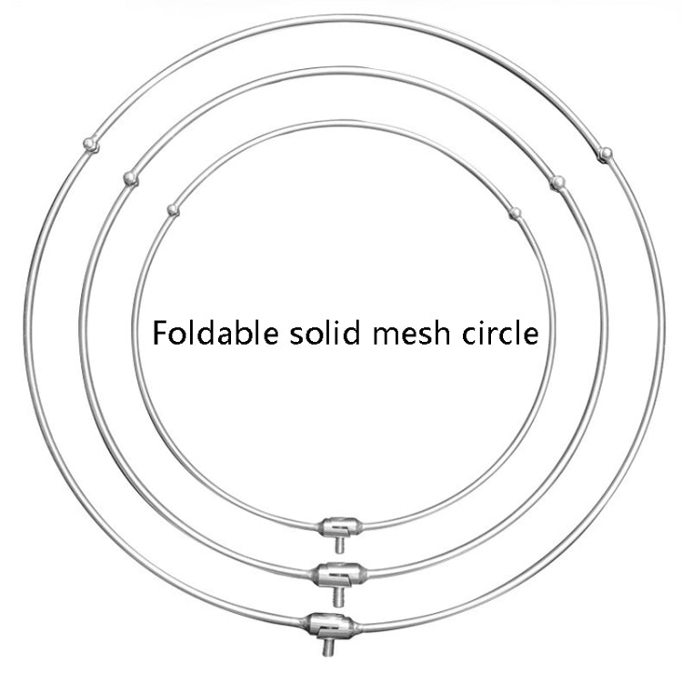 Foldable solid mesh circle net frame with three nested stainless hoops