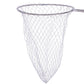 Foldable dip fishing net with tapered white mesh bag and silver rim