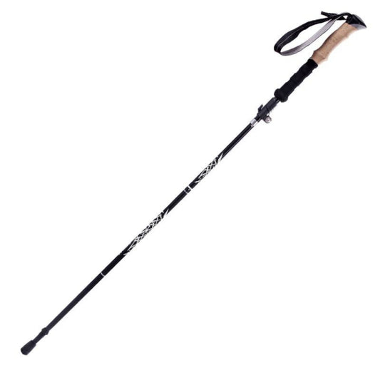 Folding trekking pole with black handle strap and wrist loop
