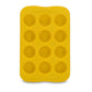 Yellow silicone ice cube mold tray with 12 round cavities in a 3x4 grid