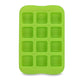 Green silicone ice cube mold tray with 12 square-shaped cavities