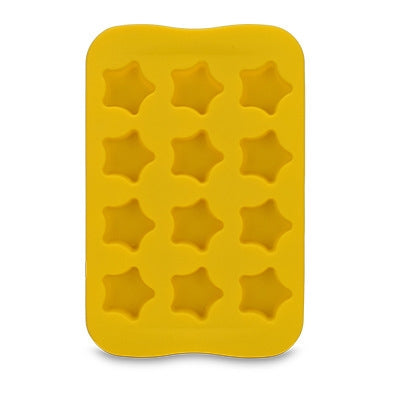 Yellow silicone ice cube mold tray with 12 star-shaped cavities