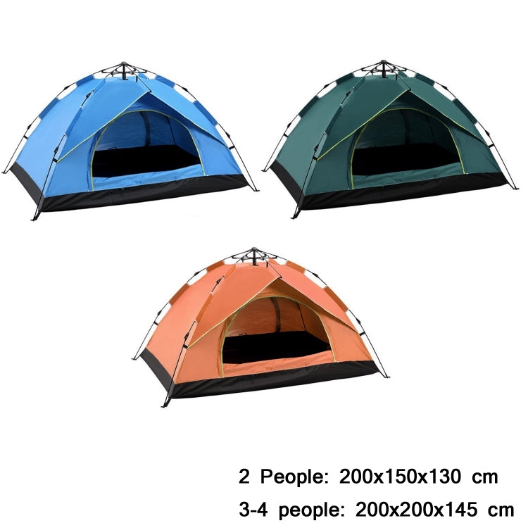3-person camping tent set showing blue, green, and orange dome styles with mesh entrances