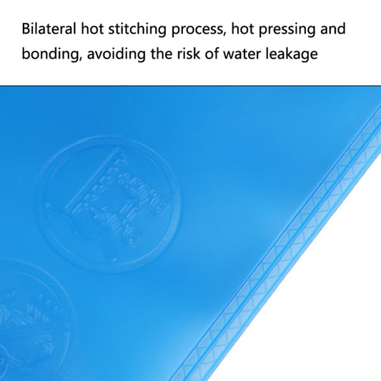 Blue sealed hydration water bladder with embossed circular seal detail