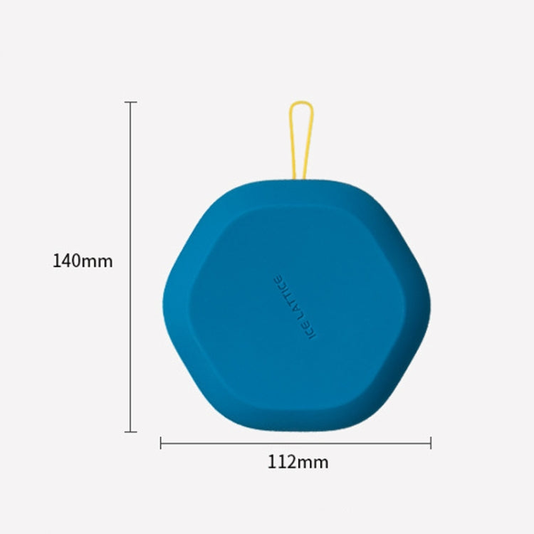 Blue hexagonal ice cube tray size diagram: 140mm height, 112mm width