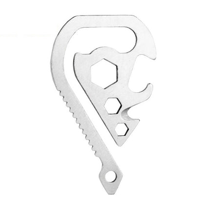 Metal multifunction emergency tool key clip with hex openings and saw edge