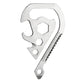 Metal emergency tool key clip angled with hex wrench cutouts and toothed saw blade