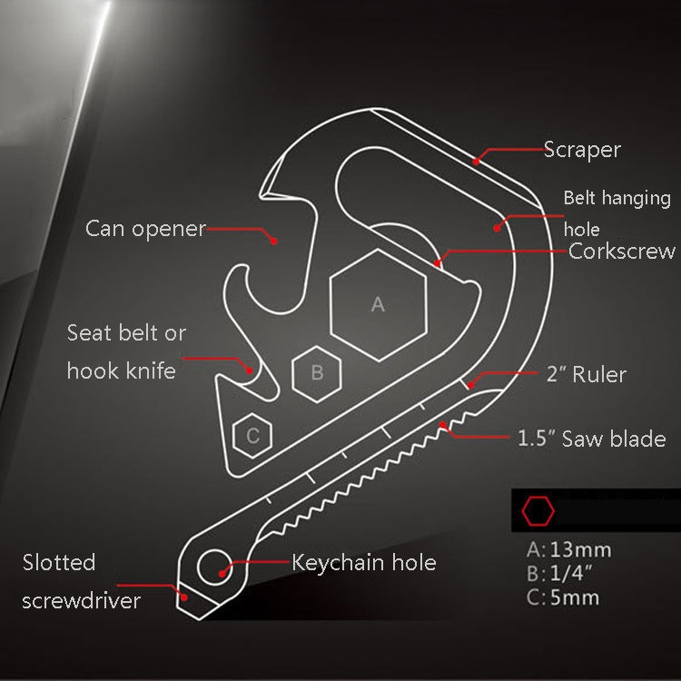 Multifunction metal emergency tool keychain with multiple tool cutouts and saw blade