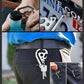 Metal emergency tool keychain clip hanging from keyring on belt loop