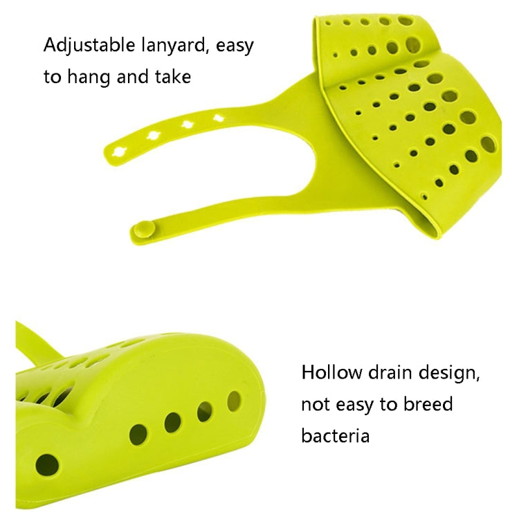 Adjustable snap-on sink hanging basket in bright lime green with perforated drain holes
