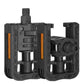Black folding bicycle pedal with threaded axle and folding cleat mechanism, front view