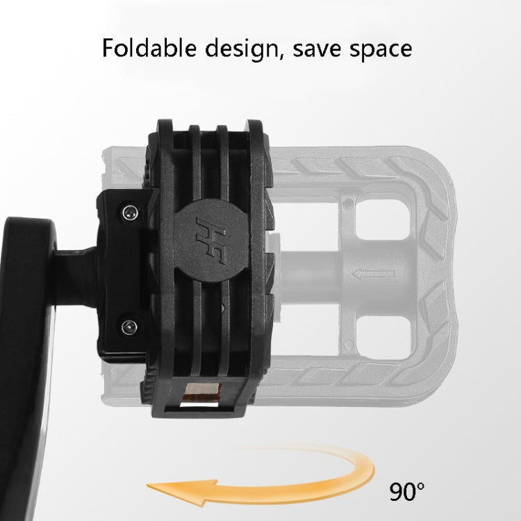 Black folding bicycle pedal shown at a folded angle, side view