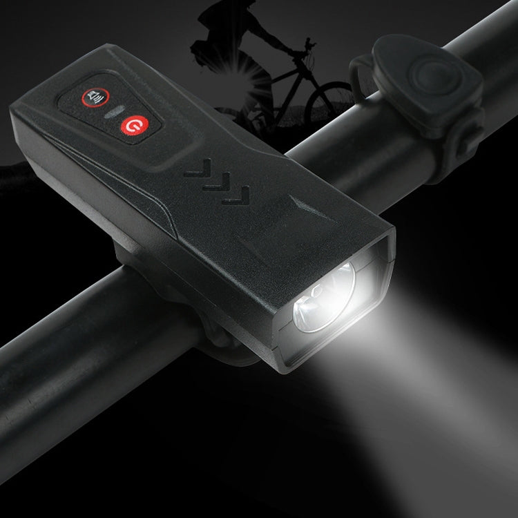 Bicycle front lamp with black speaker unit and bright white headlight beam
