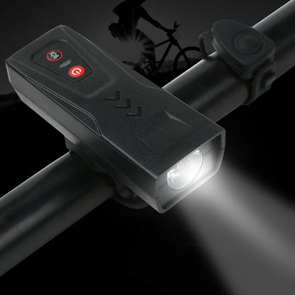 Bicycle front lamp with black speaker unit and bright white headlight beam
