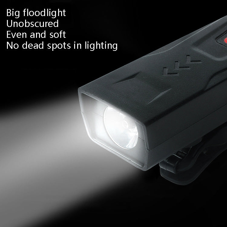 Black bicycle front lamp with wide white light lens