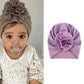 Baby turban hat with fabric rosette flower, lavender purple color, one size