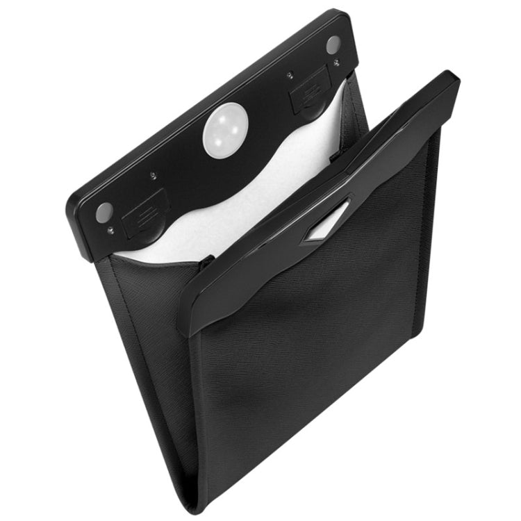 Black hanging car trash storage bag with LED light and molded side handle