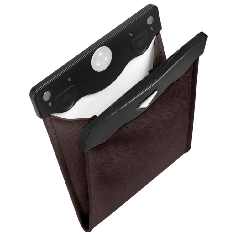 Brown hanging car trash storage bag with LED light and molded side handle