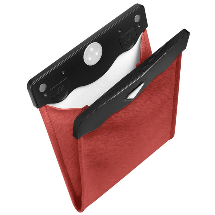 Red hanging car trash storage bag with LED light and molded side handle