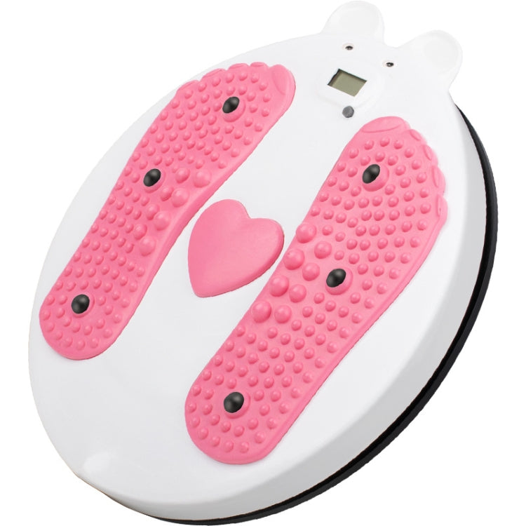 Bear-shaped twisting disc with pink textured pads and heart detail on white base