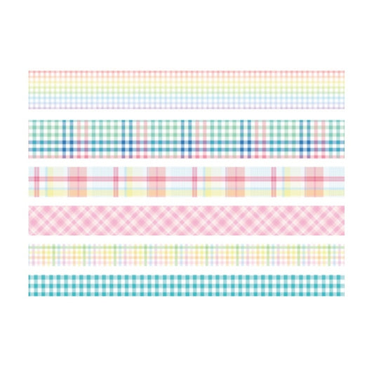 Set of plaid decorative tape strips, rainbow checks and grids in pastel tones
