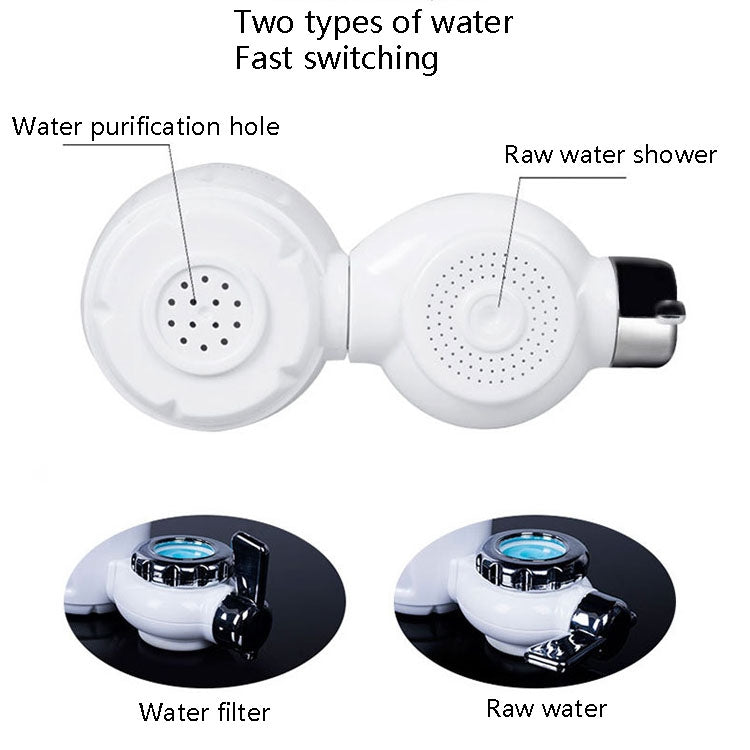 Two-way faucet water purifier head for raw and filtered water flow