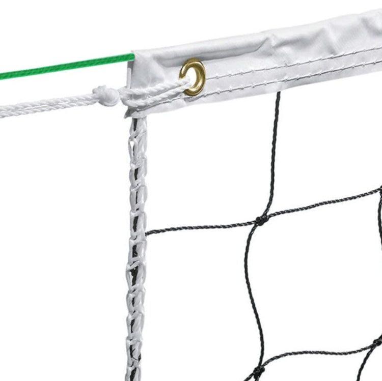 Beach volleyball net top hem with rope lashing and brass grommet