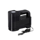 Portable electric car air pump, compact black housing with handle and power cord