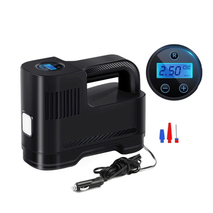 Portable electric car air pump with digital display and blue light pointer, black