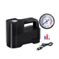 Portable electric car air pump with pressure gauge, black housing and power adapter