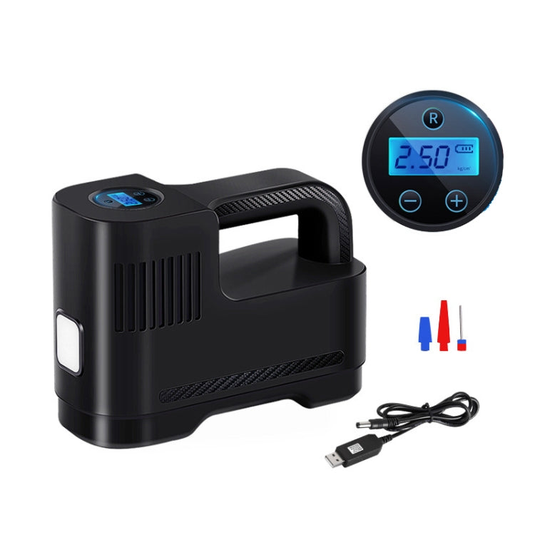 Portable electric car air pump with digital display and blue light pointer, black