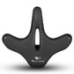 Black bicycle saddle with center cutout, engraved lines, and West Biking logo.