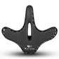 Black bicycle saddle with center cutout, smooth side panels, and West Biking logo.