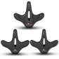 Set of three black bicycle saddles with center cutout, eagle pattern, and red vent dots.