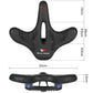 Black bicycle saddle with center cutout, eagle pattern, and size dimensions shown.