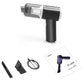 Black handheld wet and dry vacuum cleaner with included charging and brush attachments