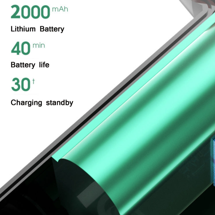 2000mAh lithium battery feature graphic for wireless handheld vacuum runtime and standby