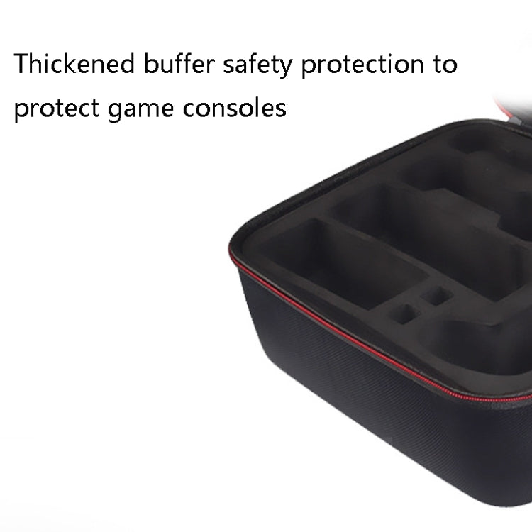 Corner view of hard shell bag interior with molded insert and red zipper trim