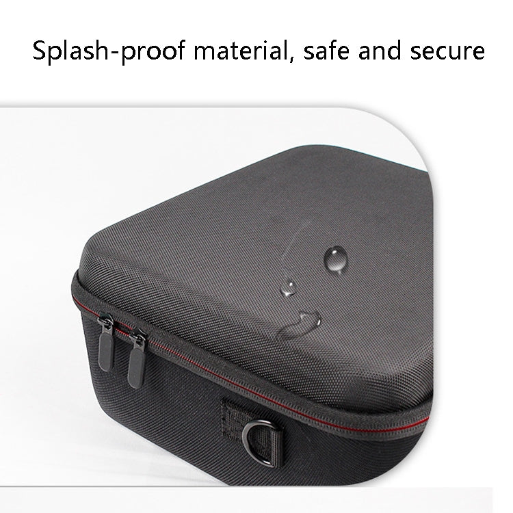 Gray hard shell bag with red zipper and side straps for secure closure