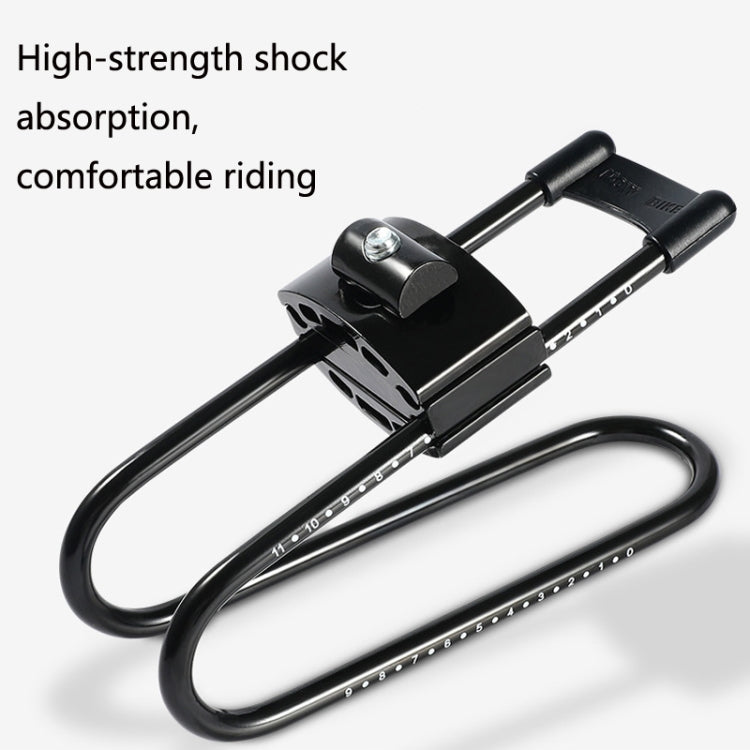 Black bicycle seat cushion with bow shock absorber frame and centered clamp