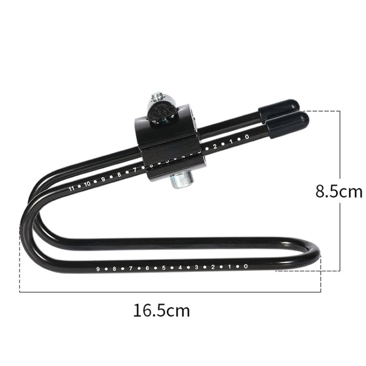 Bow-shaped shock absorber seat mount with scale markings and adjustable clamp