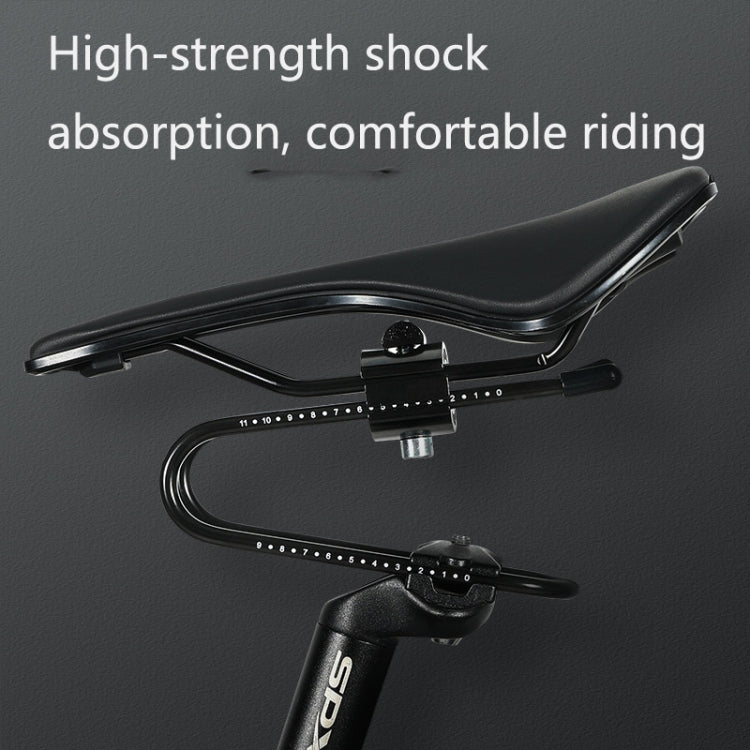 Black bicycle seat cushion with side adjustment rails and central shock knob