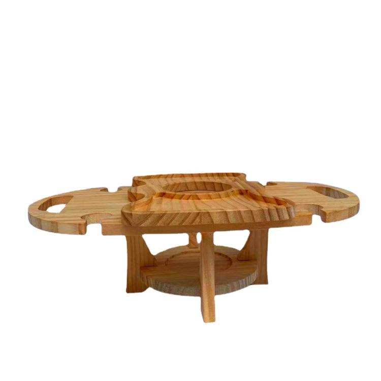 Wooden foldable wine rack table top with circular bottle slots and support legs