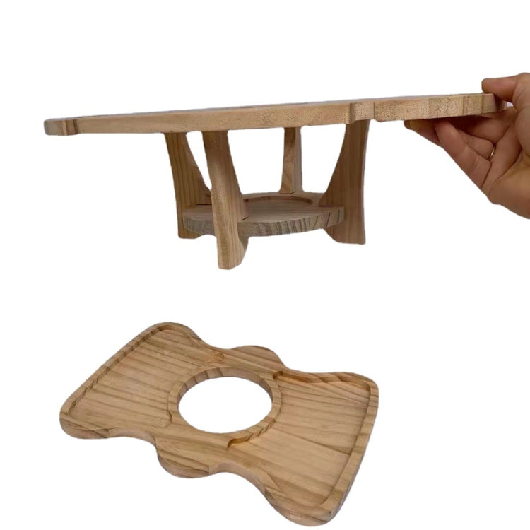Wooden foldable wine rack table with side supports and bottle-holder cutouts