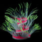 Fluorescent aquarium anemone decoration with green-tipped tentacles and pink-red highlights