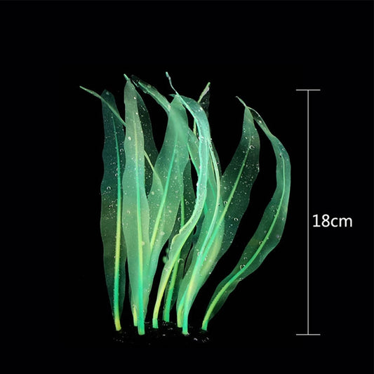 Artificial aquarium kelp decoration, green glittery kelp blades, 18 cm height