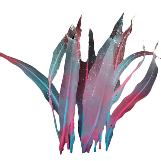 Artificial aquarium kelp decoration, blue and pink with glittery leaf tips